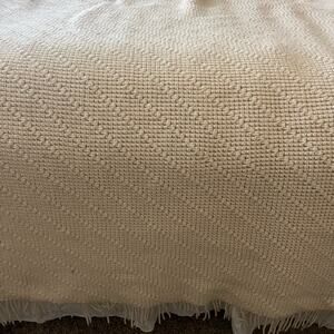Vintage Handmade Crocheted Beige/Cream Throw Blanket with Fringe 58x52